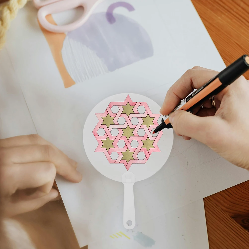 4 Pcs PVC DIY Hand Fans for Painting Graffiti Painting Fans Support Lightweight Portable Decorative Plastic Handheld