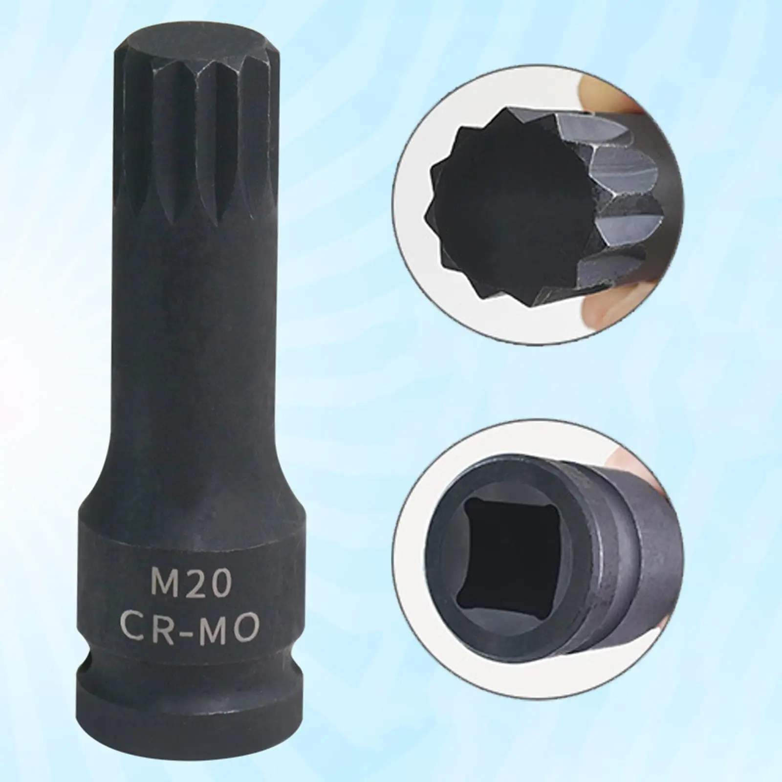 Triple Square Spline Bit Socket Adapter Steel 1/2 Inch Drive Metric Impact Tool for Motorcycle Repair