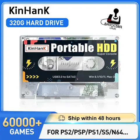 KINHANK 320G Super Console Gaming HDD 60000 Video Games 70 Emulators For DC/MAME/SS/NAOMI/PS2/PS1 Plug and Play Batocera OS