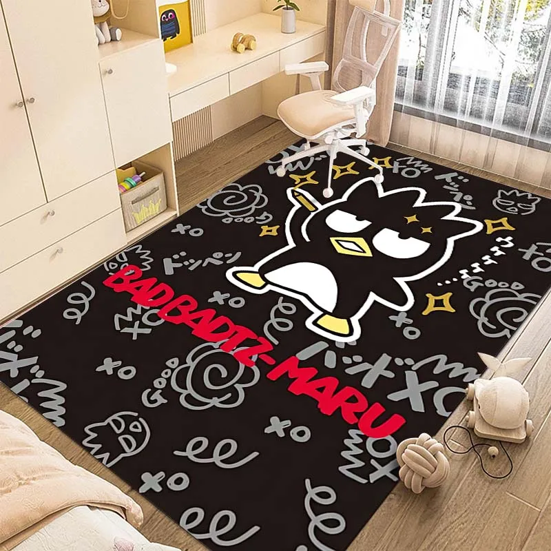 Kawaii Sanrio Bad Badtz Maru Printing Carpet for Living Room Bedroom Kid's Room Home Decor Pink Room Decor Area Rug Non-slip Mat