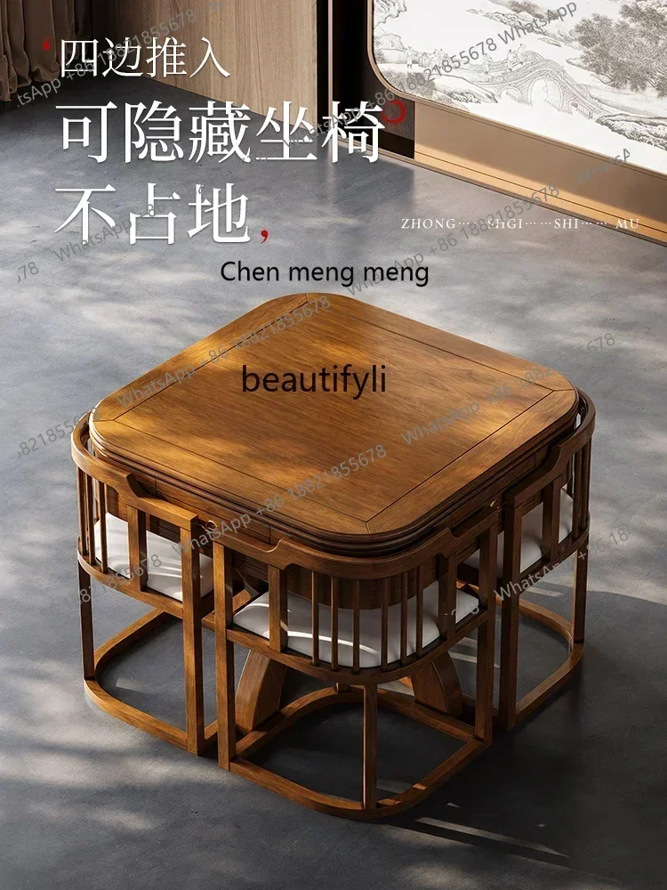 New arrive Storage Solid Wood Tea Table Mahjong Machine Mahjong Table Dining Table Dual-Use Automatic Integrated Household