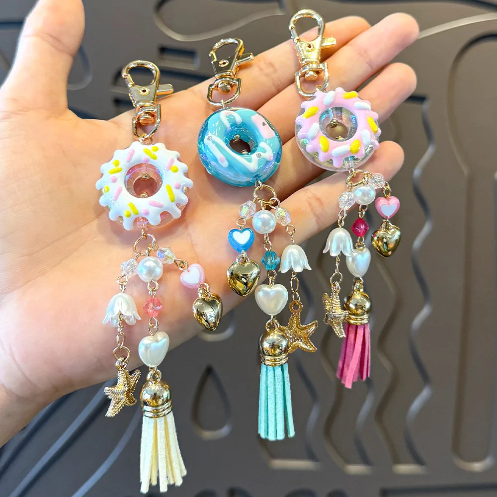 

Donut tassel love keychain school bag cute pendant student girlfriends couple decorations DIY accessories