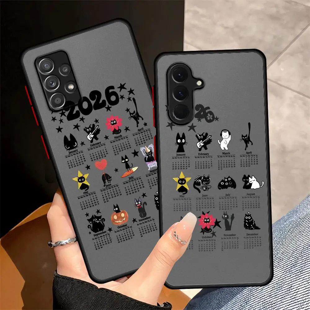 Cartoon Calendar Cat Case for Samsung Galaxy A17 A52 A53 A34 A36 A14 A23 A54 A56 A55 A73 A33 A16 A15 A52S A72 A35 Phone Cover