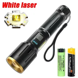 Portable Zoom LED Flashlight White Laser Wick USB Rechargeable Torch Camping Outdoor Hunting Fishing Walking Lighting Lantern