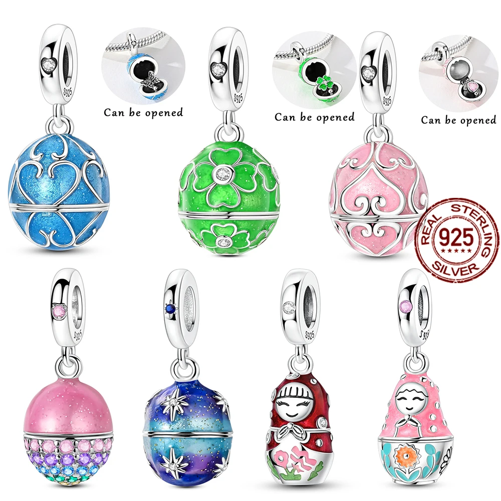 Abalorio de Plata de Ley 925 con Forma de Huevo de Pascua que se Puede Abrir, Compatible con Pulseras Originales, para Hacer Joyería Fina, Regalo para Mujer
