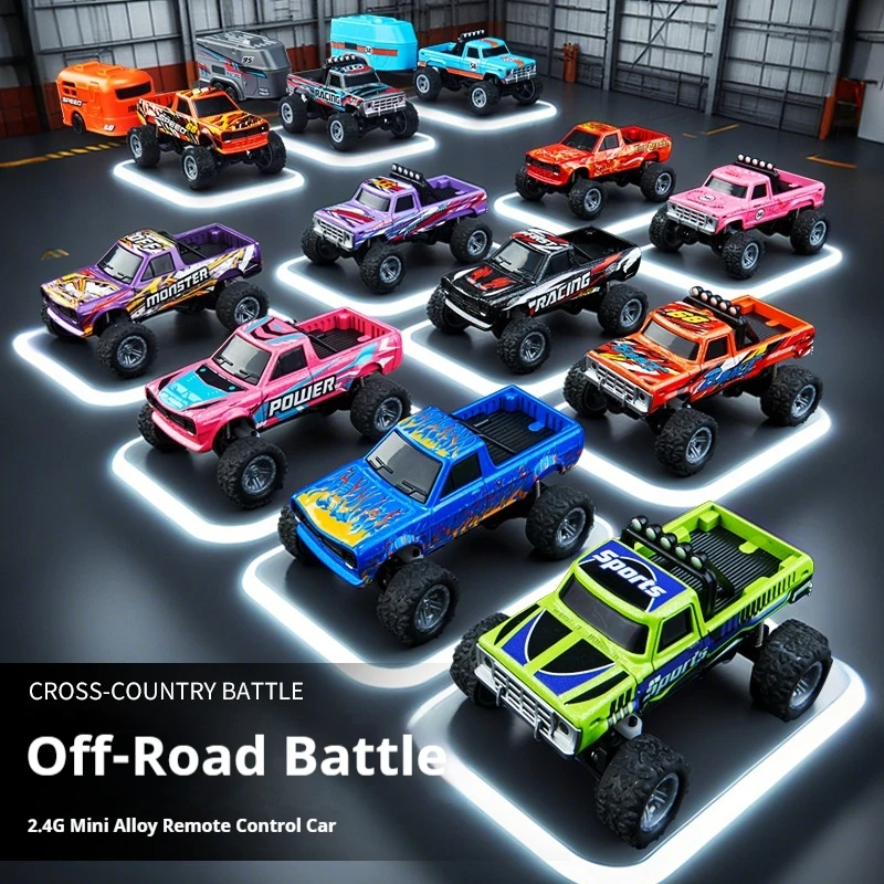 

KHBM Mini Alloy RC Car 1:64 Scale Pocket Off Road Monster Truck 2.4GHz 3 Speed Power Shock Absorber Boys Toy Gift
