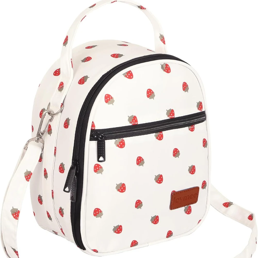 

Lunch Bag Women Men Reusable Cooler Bag Adult Cute Lunch Tote Bags with Front Zipper Pocket, Adjustable Shoulder Strap