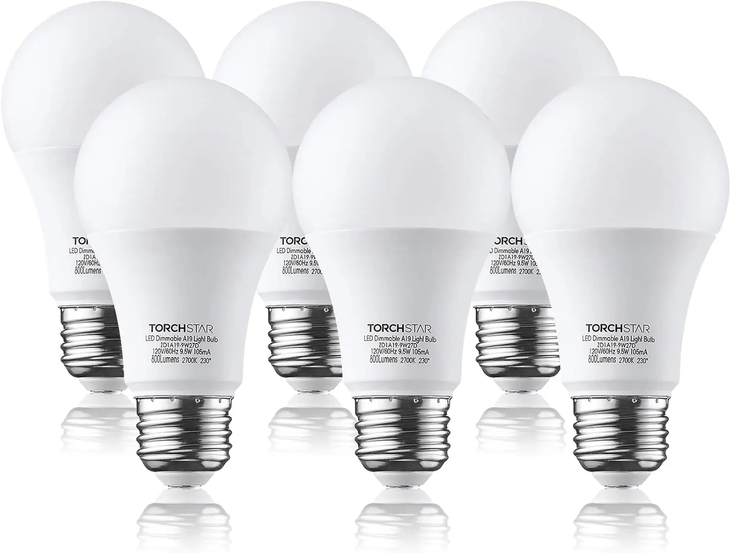 

6 Pack A19 LED Bulb 60W Equivalent, 2700K Softe White, Dimmable Standard LED Light Bulbs 9.5W, E26 Base