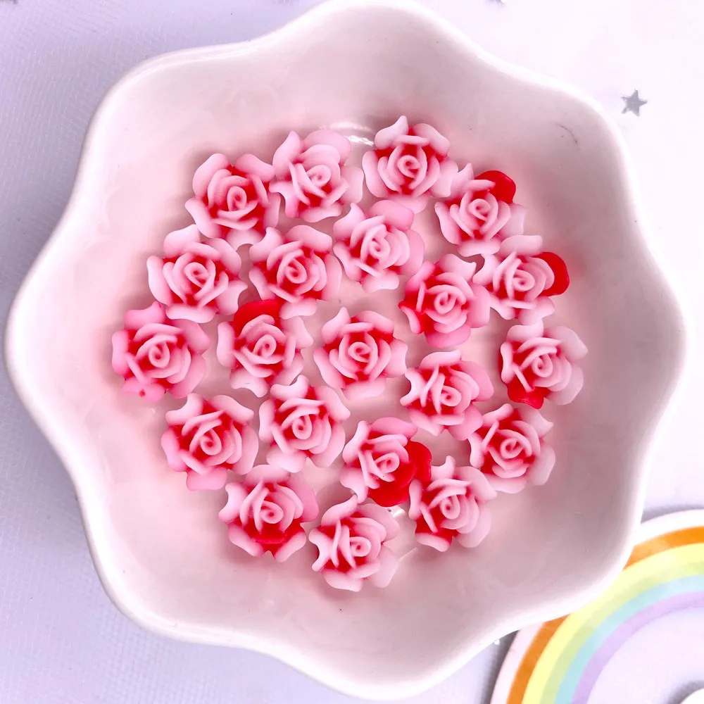 50pcs Resin Colorful 10mm Cute Rose Flower Gems Flatback Stone Applique DIY Wedding Scrapbook for Nail Buttons Accessoire Crafts