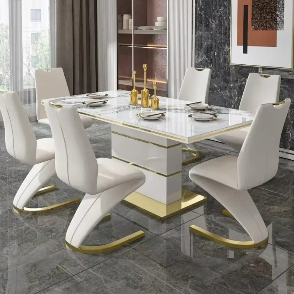 

Customizable Marble Square Dining Table Set 4 Chairs and 6 ,modern Luxury Gold with 6 Seater Restaurant Room