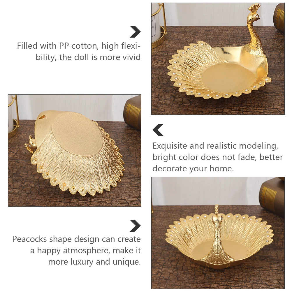 

1pcs Golden Fruit Plate Peacocks Shape Snack Dish For Home Bar Restaurant Zinc Alloy Dried Fruit Candy Tray Kitchen Barware