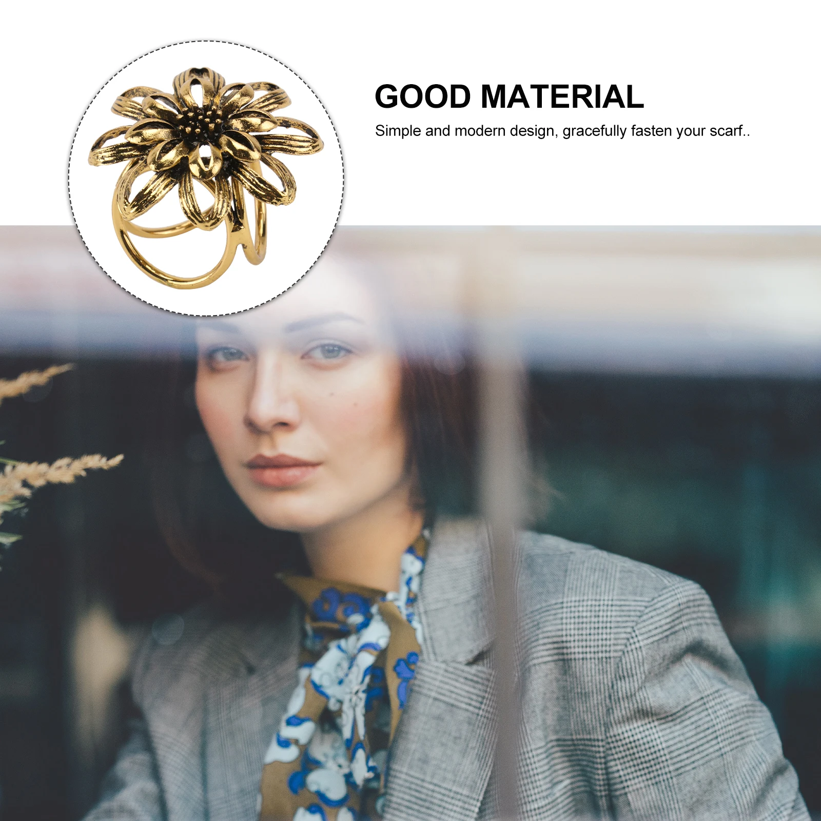 

Golden Alloy Scarf Ring Shawl Pin Flower Shape 3 Ring Scarf Clips Wedding Party Prom Gift 3.9X3.9Cm Durable Simple Design