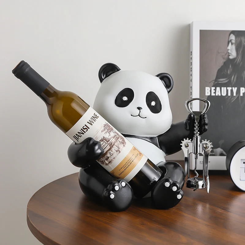 رف النبيذ الأحمر الباندا الإبداعي المجهز بفتاحة الزجاجات، خزانة الطعام الراقية، رف زجاجة النبيذ الأحمر، زينة للزينة