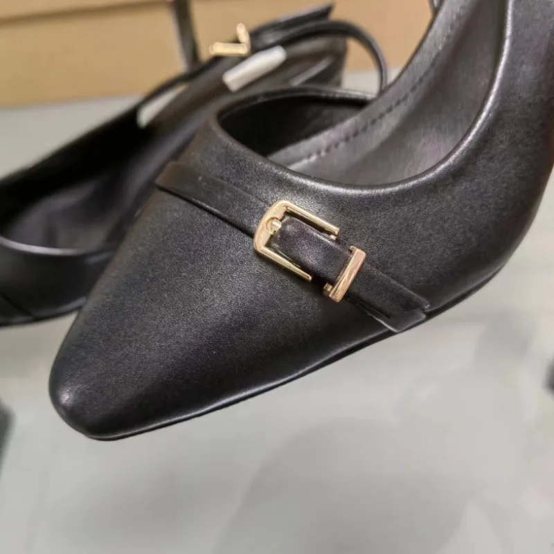 Designer Autumn High Heel Shoes for Ladies Vintage Black Square Head Belt Buckle Decoration Plus Size Professional Women\'s Pumps