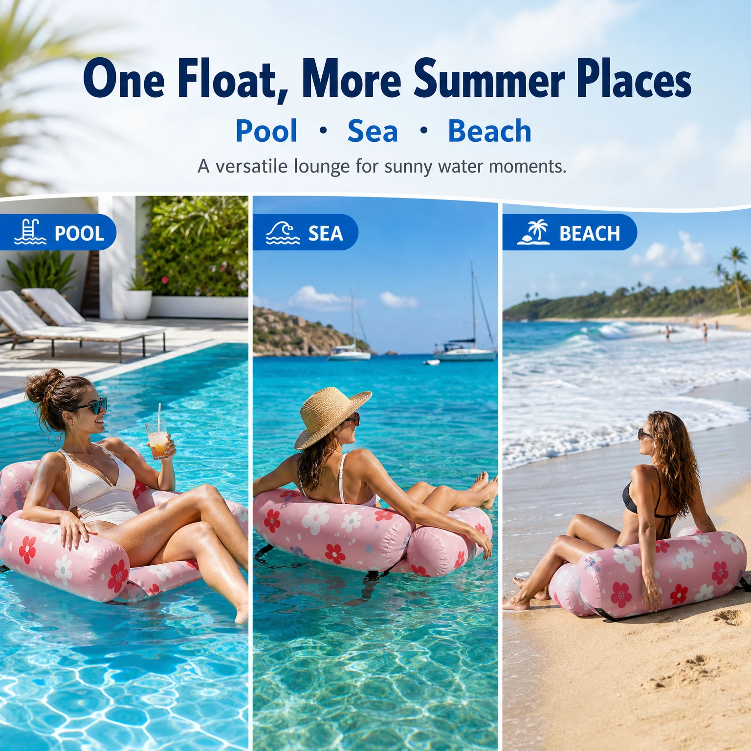 Vintage Floral Splicing Adult Inflatable Water Lounger Thick Leakproof PVC Floating Chair Portable Pool Float For Swimming Lake