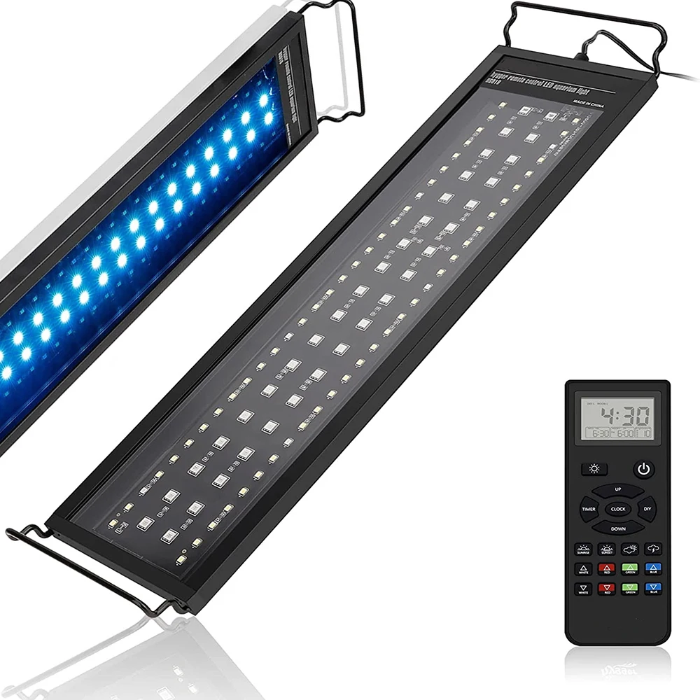 

12-24inch Remote Control Aquarium Light Timer Full Spectrum Fish Tank Light with Weather Mode RGBW LED Lamp for Water Plants