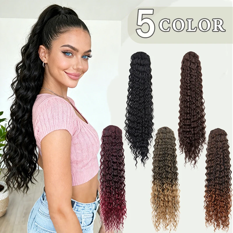 WIGSIN Synthetic 24Inch Long Deep Water Wave Curly Ponytail Hair Extension Drawstring Afro Kinky Hairpiece for Women image 3
