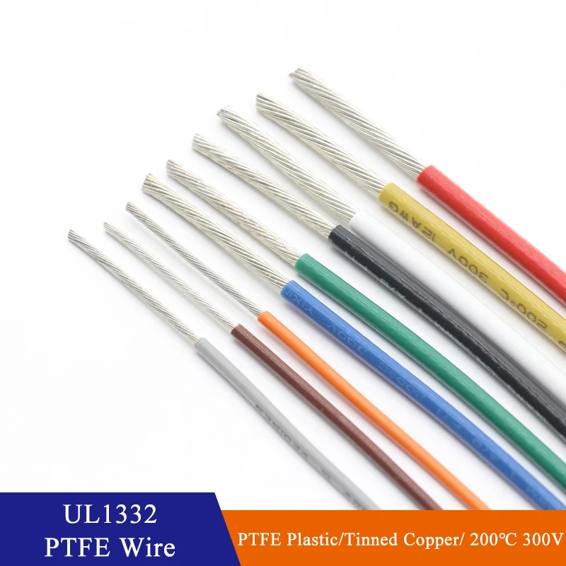 2/5/10M UL1332 PTFE Wire FEP Plastic Insulated High Temperature Electron Cable 28/26/24/22/20/18/16/14/12/10AWG For 3D Printer