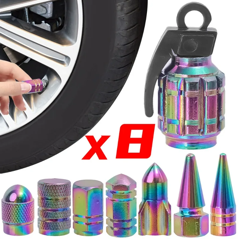 Car Tire Valve Caps Colorful Metal Valve Dust Cover Auto Motorcycle Bike Wheel Valve Stems Caps Car Styling Modified Accessories