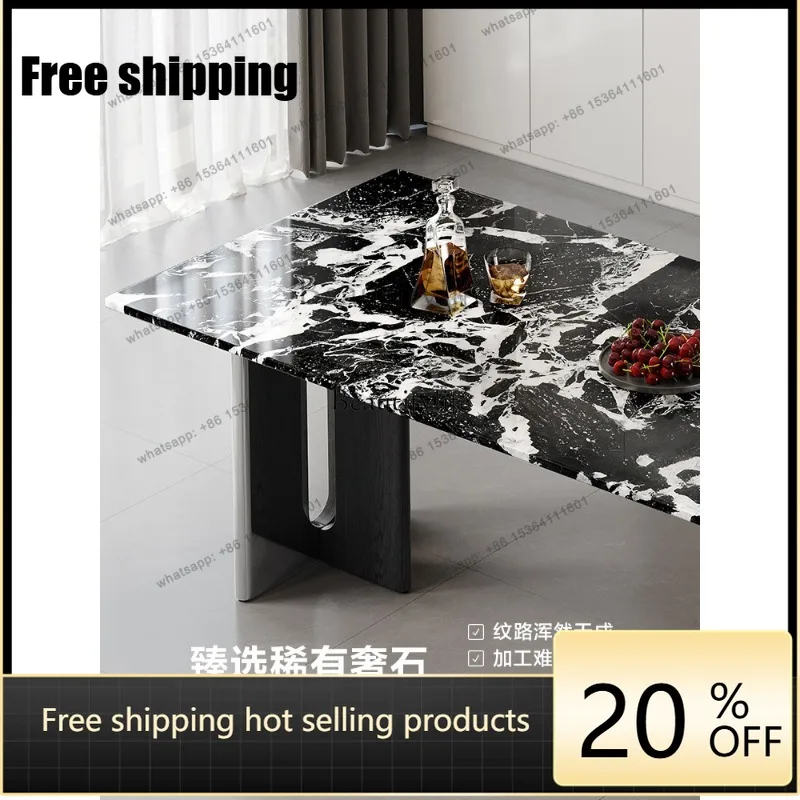JJ Italian light luxury high-end treasure luxury stone dining table, living room rectangular dining table