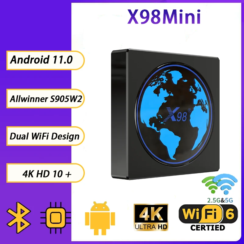 

X98mini TV Box Android 11 Amlogic S905W2 Smart TV Box 4G 32G 64G BT4.0 2.4/5G Dual Wifi 4K Support AV1 Media Player Set Top Box