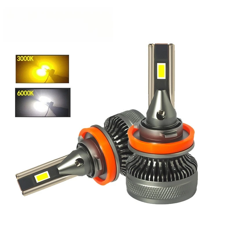 120W New Car LED headlights golden light 3000K 6000k double copper tube h7 h4 9005 9006 h11 front fog light yellow light 12V