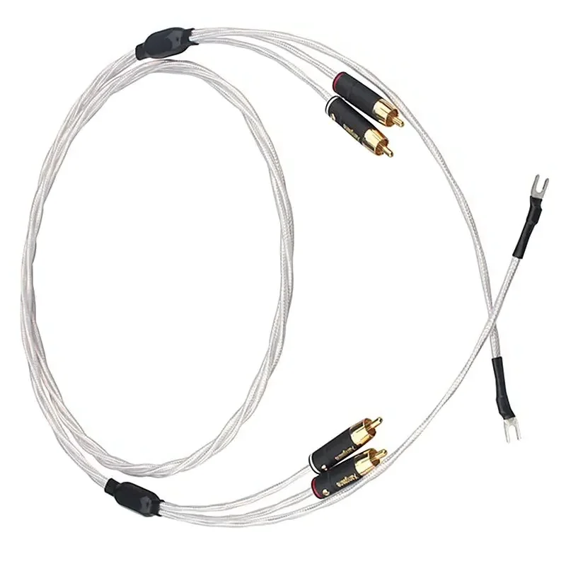 Vinyl LP Tonearm Cable OCC Silver Plated Gramophone Amplifier Record Player 2RCA To 2RCA Signal Cable with Ground Wire