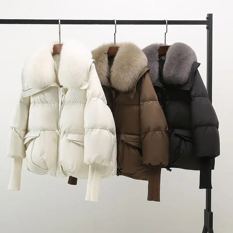 2024 Winter Women's Warm Coat New Thicken Fur Collar Jacket Short Down Cotton Loose Outwear Solid Casual Female Parkas Coats