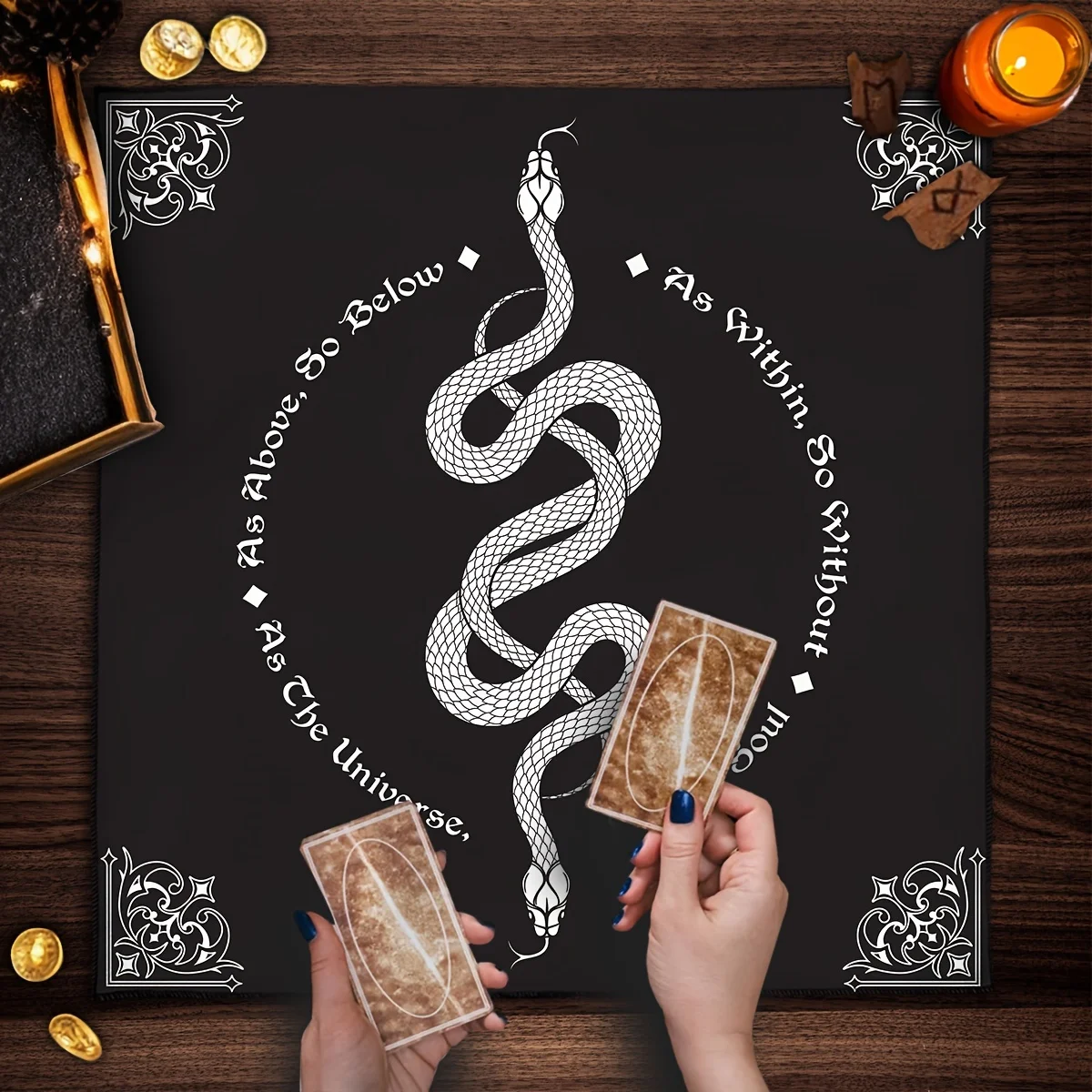 Vikama moderno tarô leitura toalha de mesa decorativa preto mamba cobra padrão festa decoração adivinhação arte altar pano