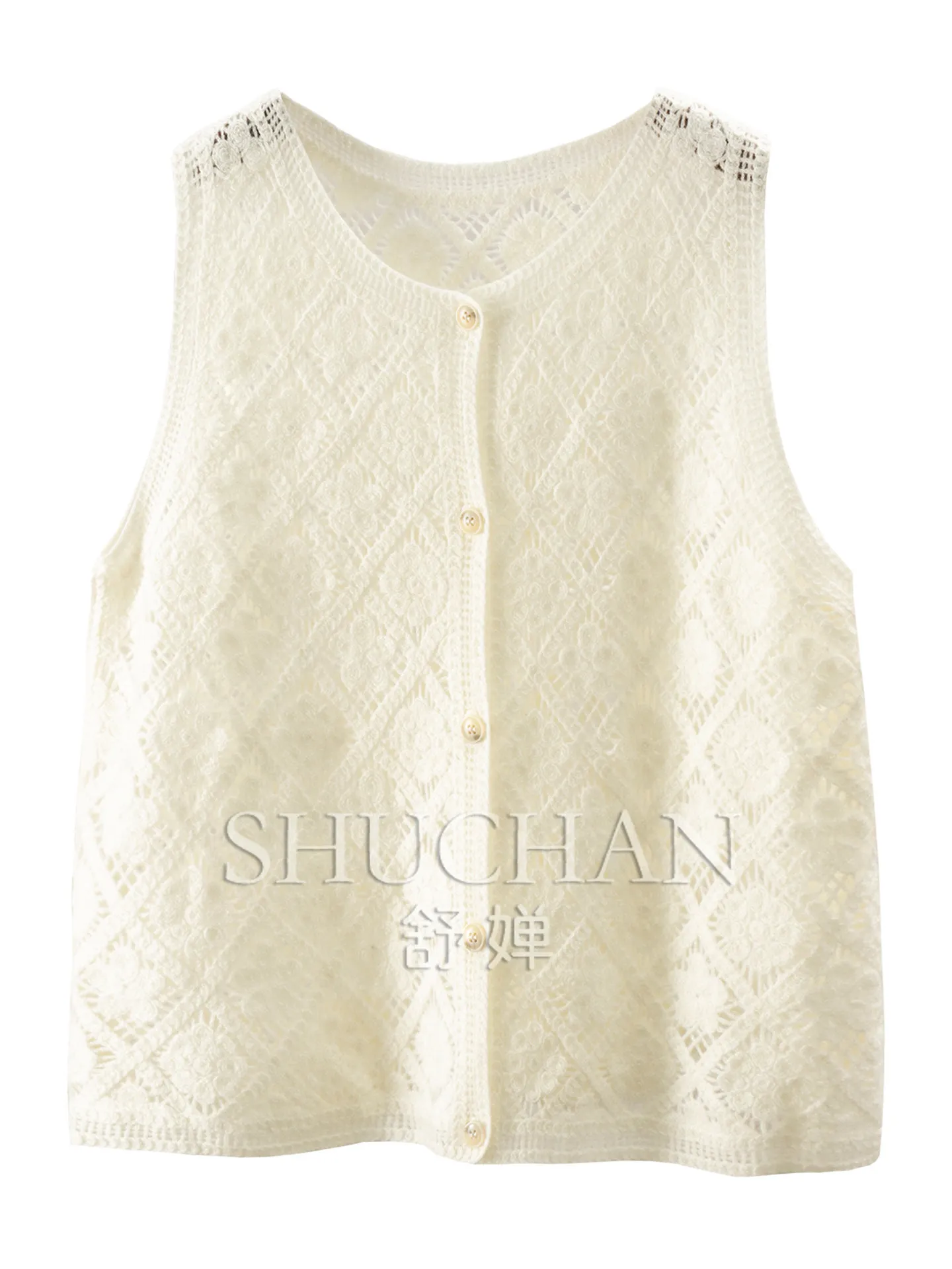 Diamond Hollowed Out Tank Top Stacked with Loose 100% Wool Knitted Sweater Vest Female F182