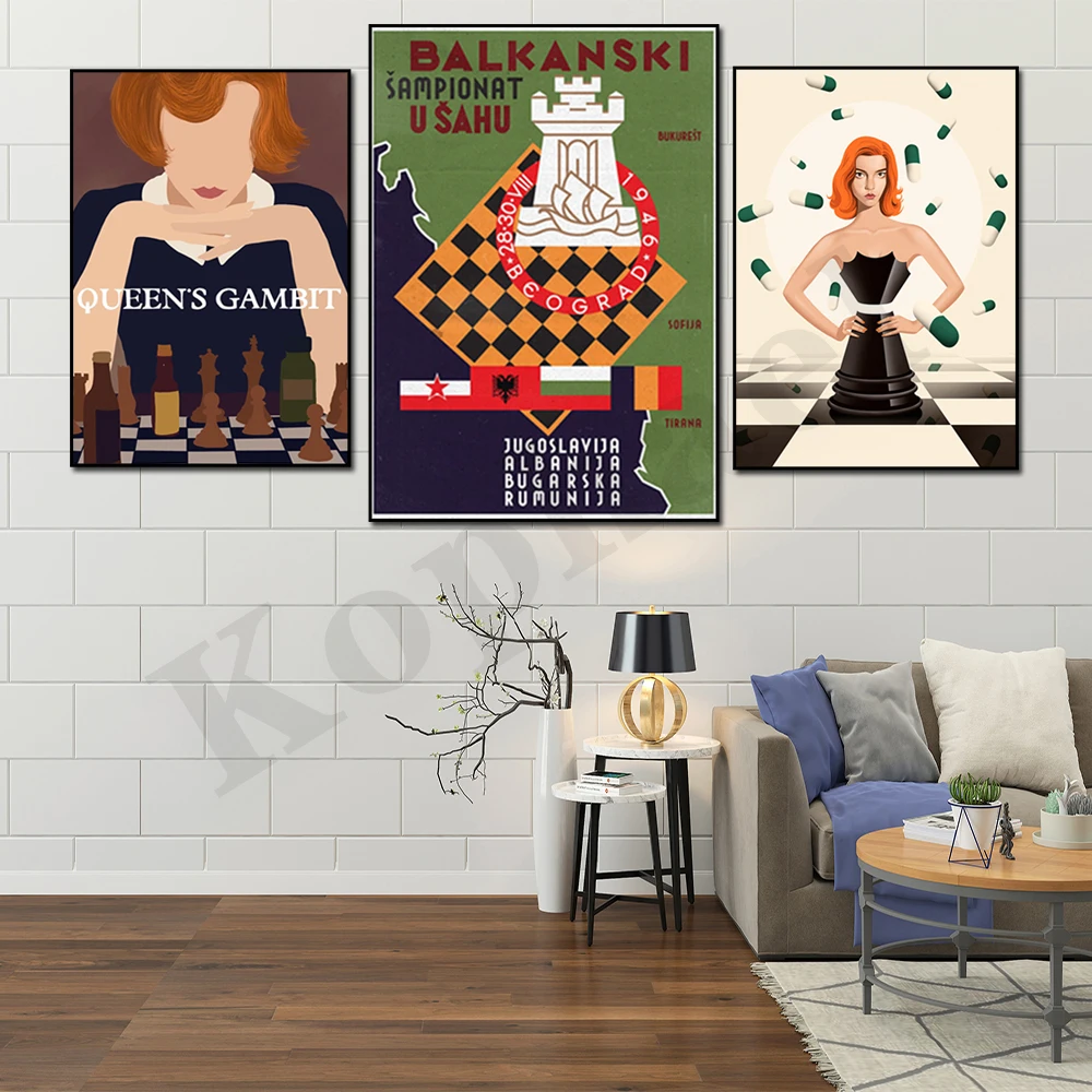 Chess Queen's Gambit. Chess Player Gift Modern Minimalist Art Board Game Wall Decor Abstract Poster