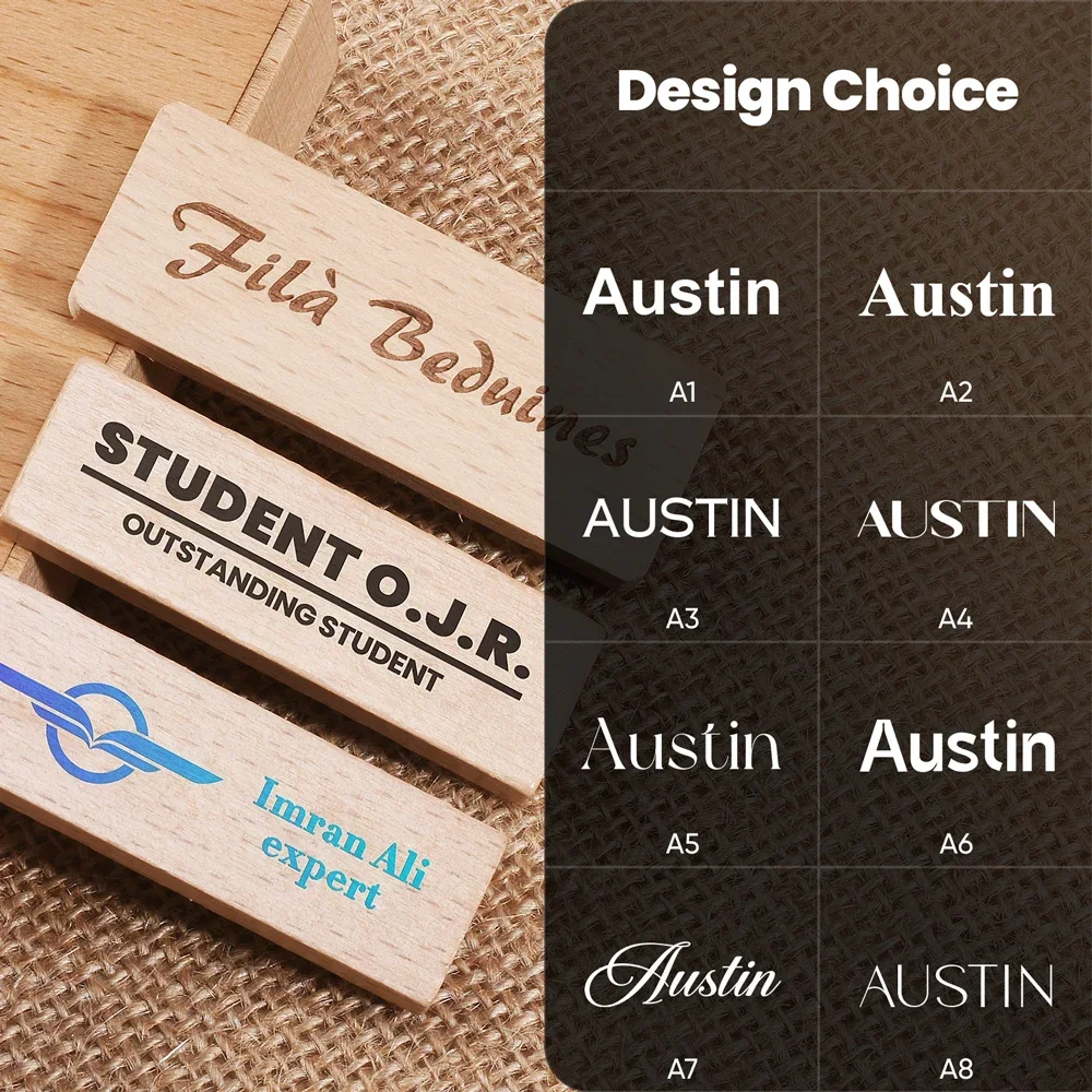 60*20 مللي متر تخصيص مجاني لتقوم بها بنفسك لوحة اسم خشبية محفورة عنوان النص شعار دبوس حامل اسم علامة الخشب لوحة معرف الأعمال اسم شارات