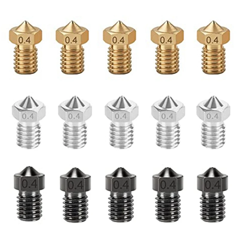 15PCS Nozzles Kit For Anycubic Koba Accessories 5PCS Hardened Steel + 5PCS Stainless Steel + 5PCS Brass 0.4Mm Nozzles Kit