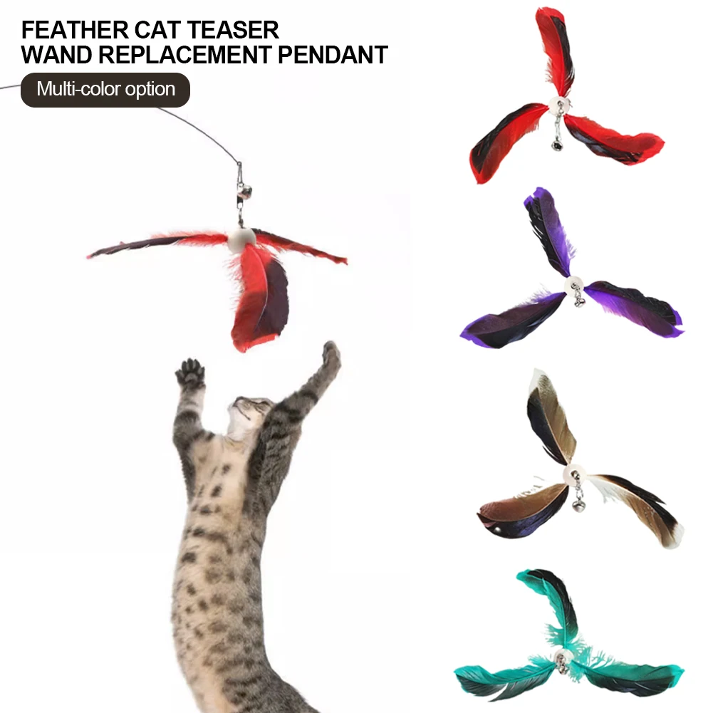 Colored Cat Teaser Stick Rotating Feather Pendant with Hook Cat Toys Cat Supplies Feather Cat Teaser Wand Replacement Pendant