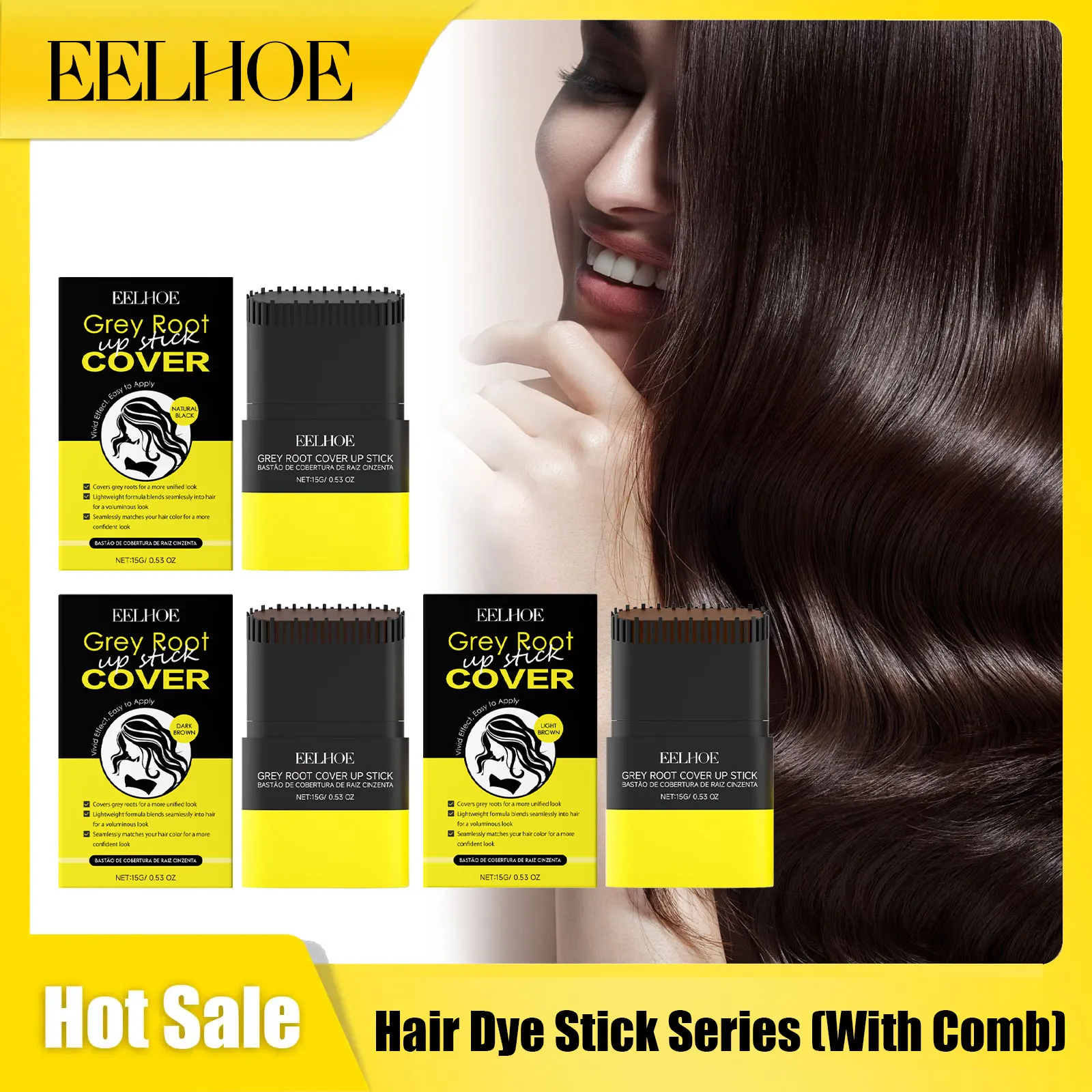 Eelhoe Hair Dye Stick Series with Brush Styling Pomade Strong Molding Temporary Easy Rinse Permanent Black Hair Coloring Cream