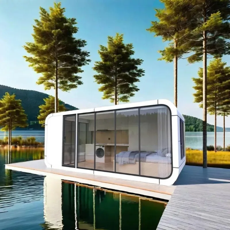YG Customized Detachable 20ft Prefab Houses Apple Cabin Capsule Concept With Whole Set Kitchen Cabinet Inside Office House