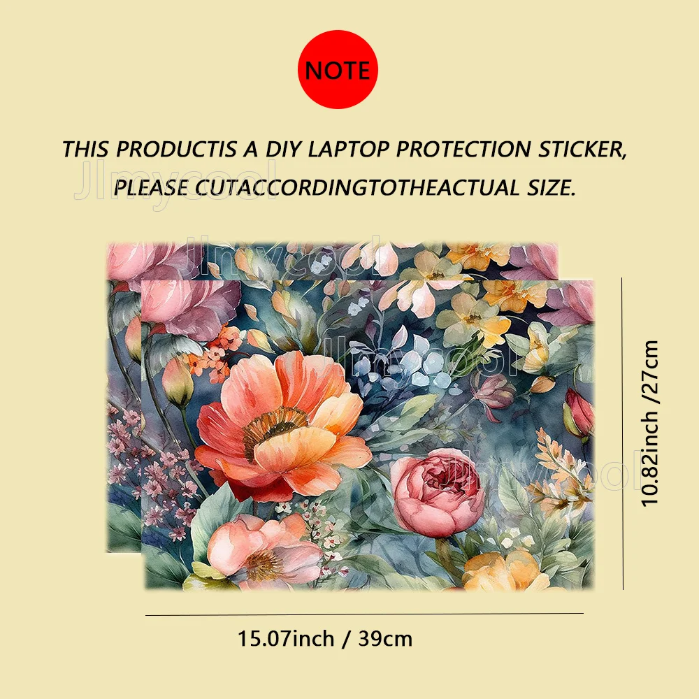 2Pieces Beauty Flowers Colourful Vinyl Laptop Sticker Self-adhesive Case for HP Lenovo Apple ASUS Easy To Install Waterproof