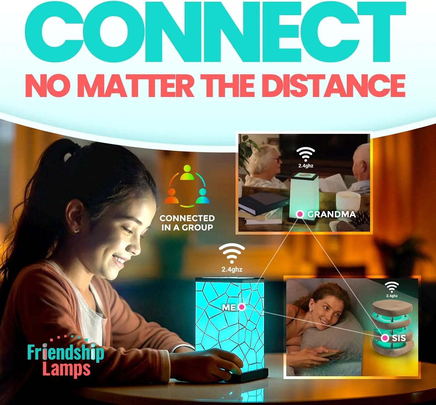 Wi-Fi Touch Lamp for Long-Distance Connection, 200+ Colors, App Control - Perfect Gift for Friends and Family