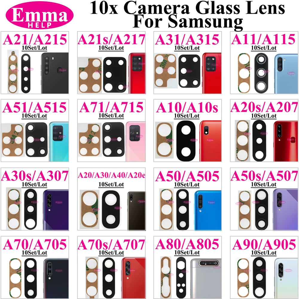 10 pz Posteriore Obiettivo di Vetro Della Fotocamera Posteriore Con Colla Adesiva Adesivo Per Samsung A20 A30 A50 A70 A11 A21 A31 A41 A51 A71 A70s A21s A30s