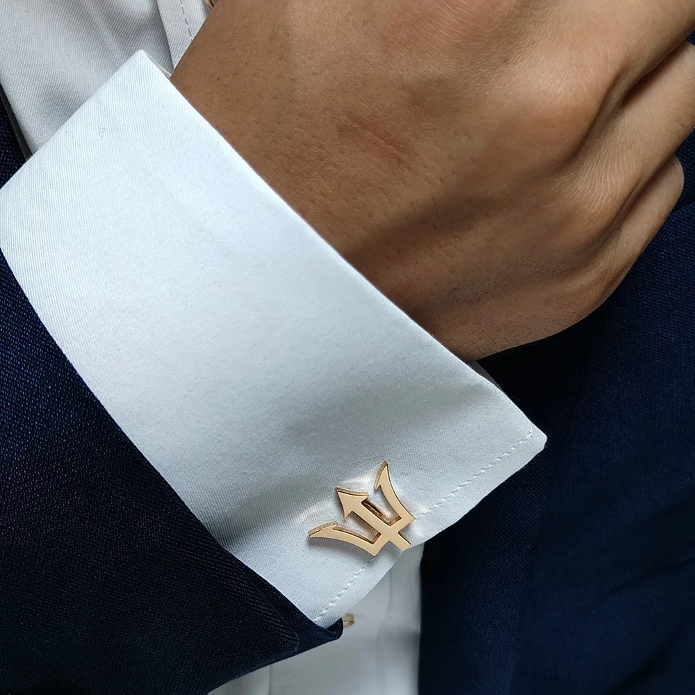 Poseidon Cufflinks for Men Ancient Greek God Trident Twins Shirt Button Wedding Party Gift Stainless Steel Collection Jewelry