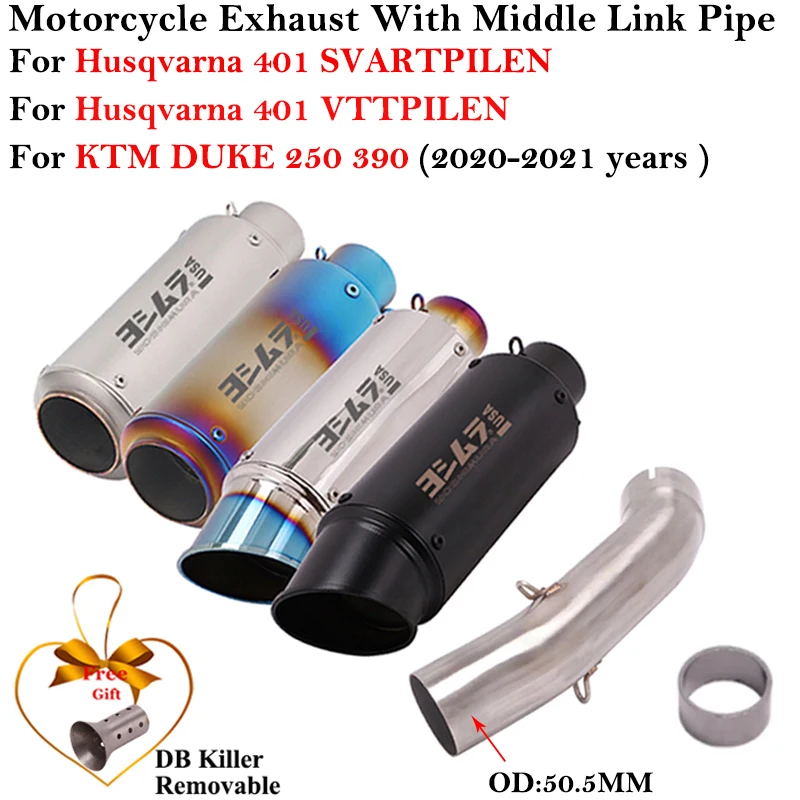 

For KTM 390 Adventure DUKE 250 390 ADV Husqvarna 401 SVARTPILEN 401 2020-2022 Motorcycle Exhaust Modify Mid Link Pipe DB Killer