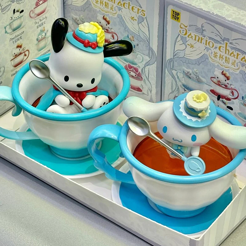 Figura de acción de la serie de elfo de la taza de té Sanrio, Kuromi My Melody, Pochacco, Cinnamoroll, Hangyodon, modelo de muñeca de Anime, juguetes de regalo