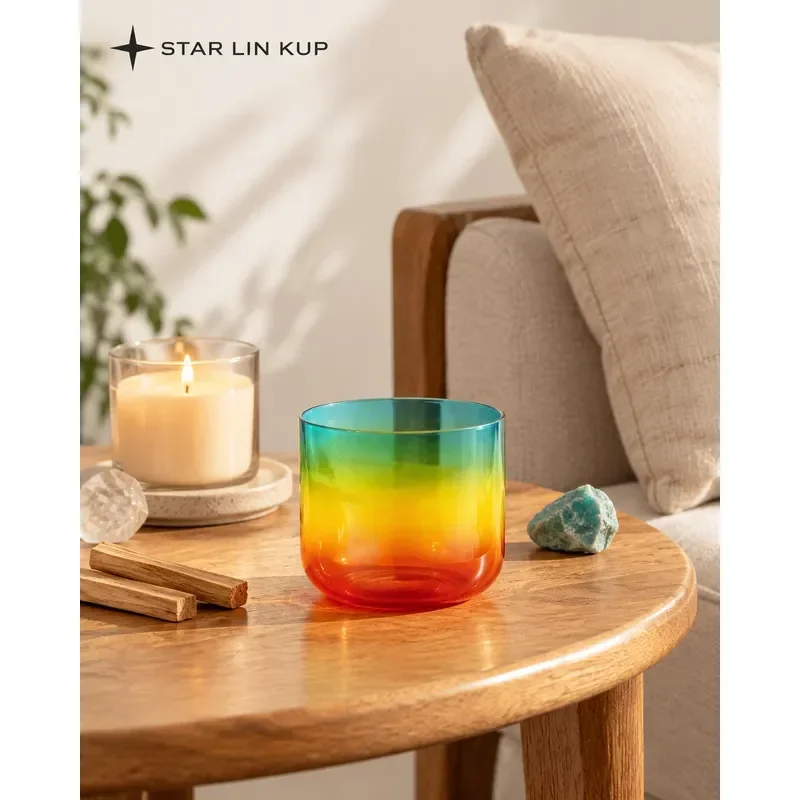 STAR LIN KUP 6 Inch 432Hz Clear Rainbow Chakra Quartz Crystal Singing Bowl for Sound Healing Meditation Yoga with Mallet