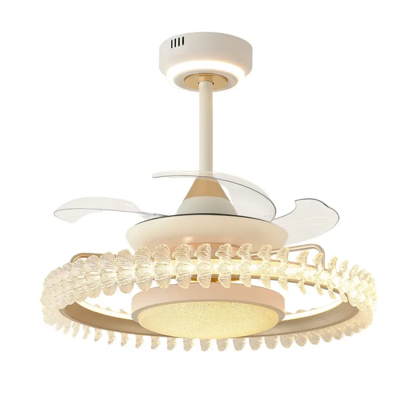 Modern light luxury fan ceiling light, full spectrum atmospheric ice crack shaking head fan light integrated