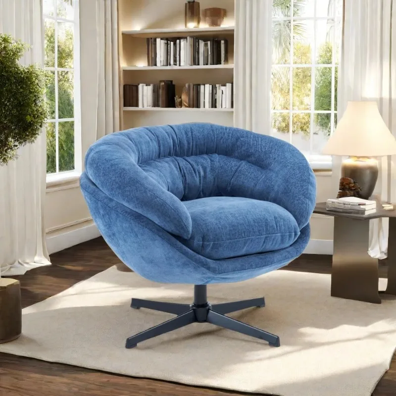 Modern Sofas Chair 360° Swivel Accent Chair with Removable Cushion Round Office Sofa Chair Metal Base Cotton Living Room Office