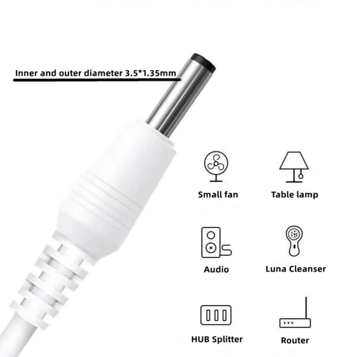 2025 New USB to for DC 3.5mm x 1.35mm 2A Max for DC Barrel Jack Power Cable USB LED Strip Lights Flashlight Charging Cord