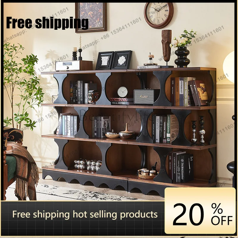 Factory direct sales French retro solid wood bookcase living room color matching American medieval floor bookshelf