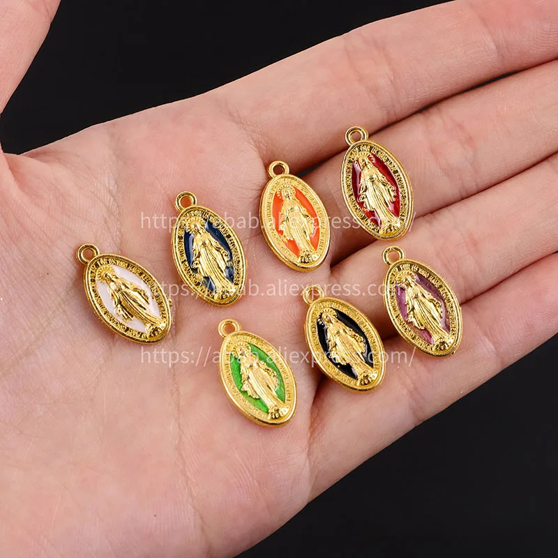 10 pieces/New Catholic Gold Mini Virgin Mary Color Medal, Charm Mini Virgin Mary Medal, 10x18mm Little Virgin