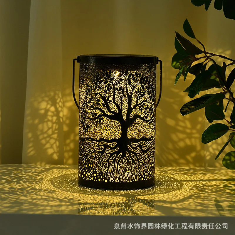 Amazon New Cross-border Iron Art Large Tree Lamp Outdoor Garden Solar Landscape Light Decorative Atmosphere Hollow Hanging Lante