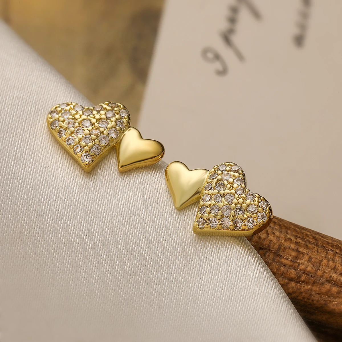 Gold Color Delicate Cubic Zirconia Stud Earrings For Women Girl Party Wendding  Jewelry